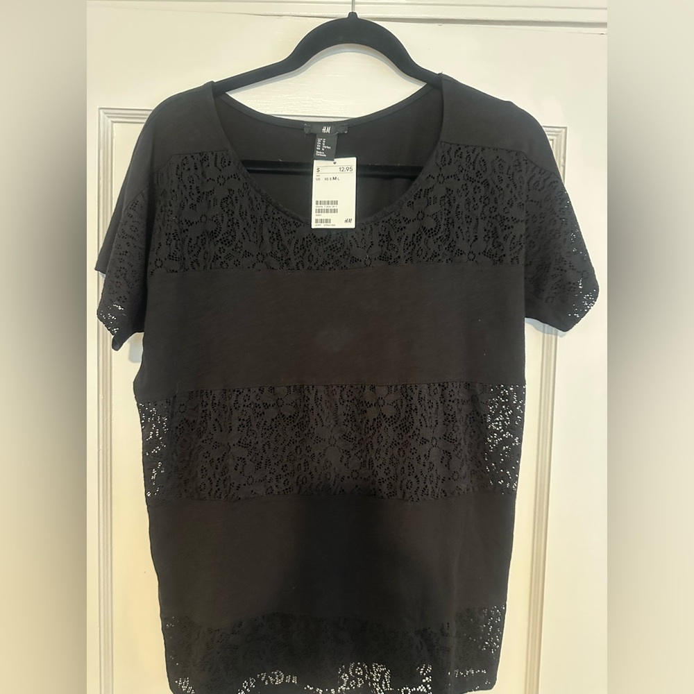 NWT H&M Black Top with Lace